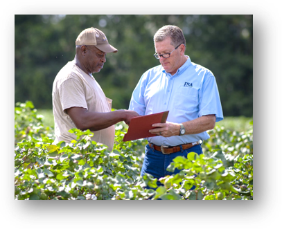 Two people outdoors looking at a document together